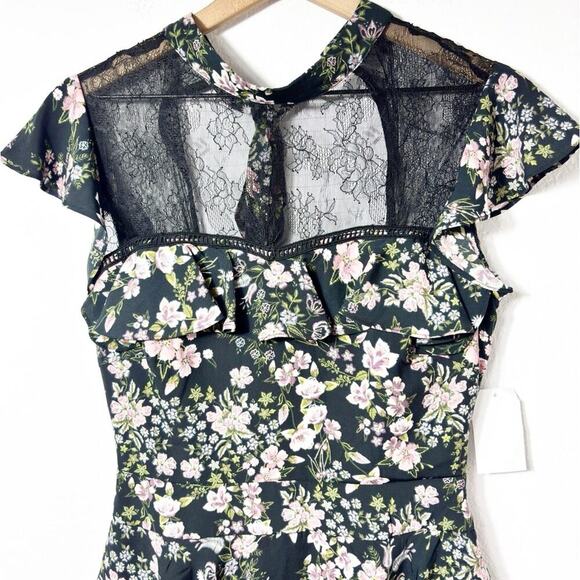 ONE ONE SIX FLORAL BLACK PINK WOMEN MINI TIER DRESS SIZE XS BRAND NEW - Picture 2 of 5